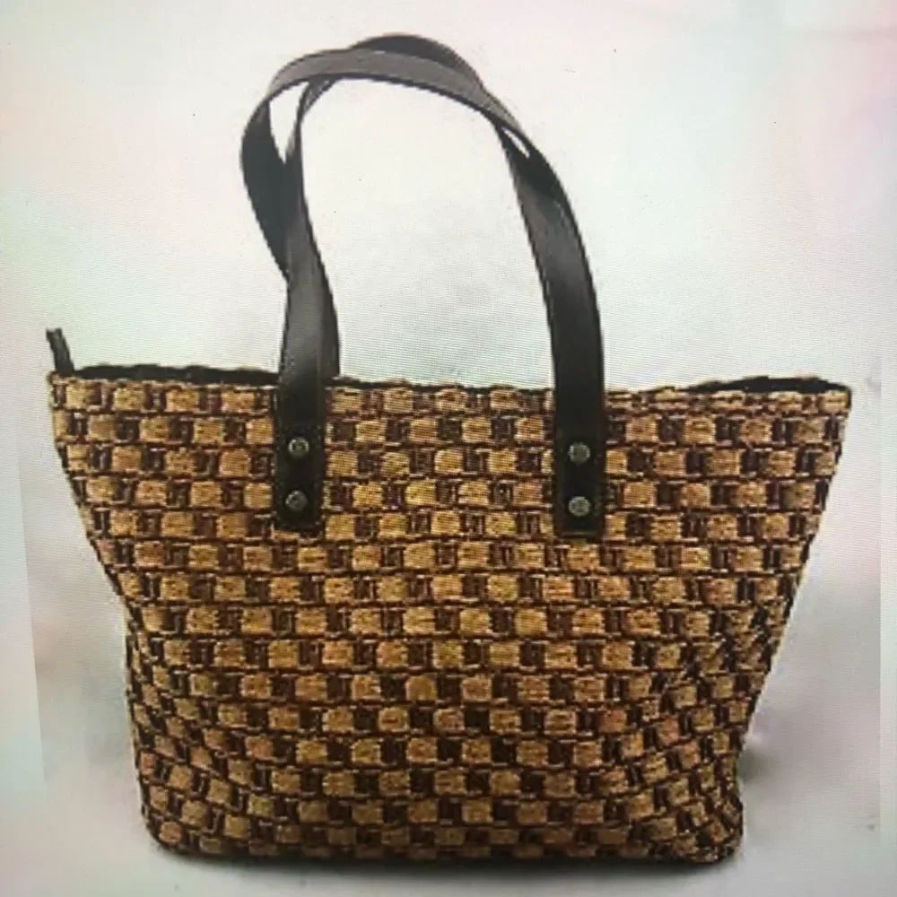 Nordstrom brown tan raffia leather tote